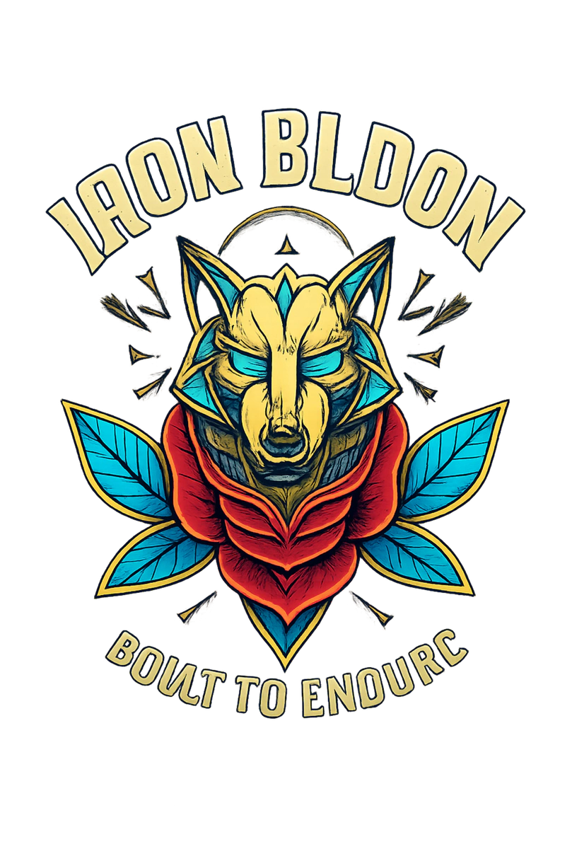 Iron Wolf Floral Emblem Tattoo Art